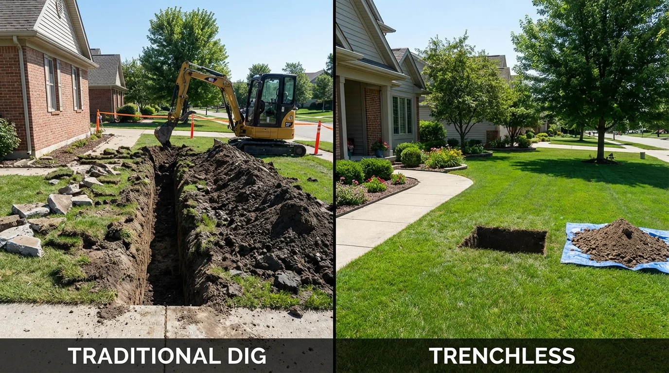 Trenchless sewer repair with minimal yard damage versus traditional excavation in New City, NY